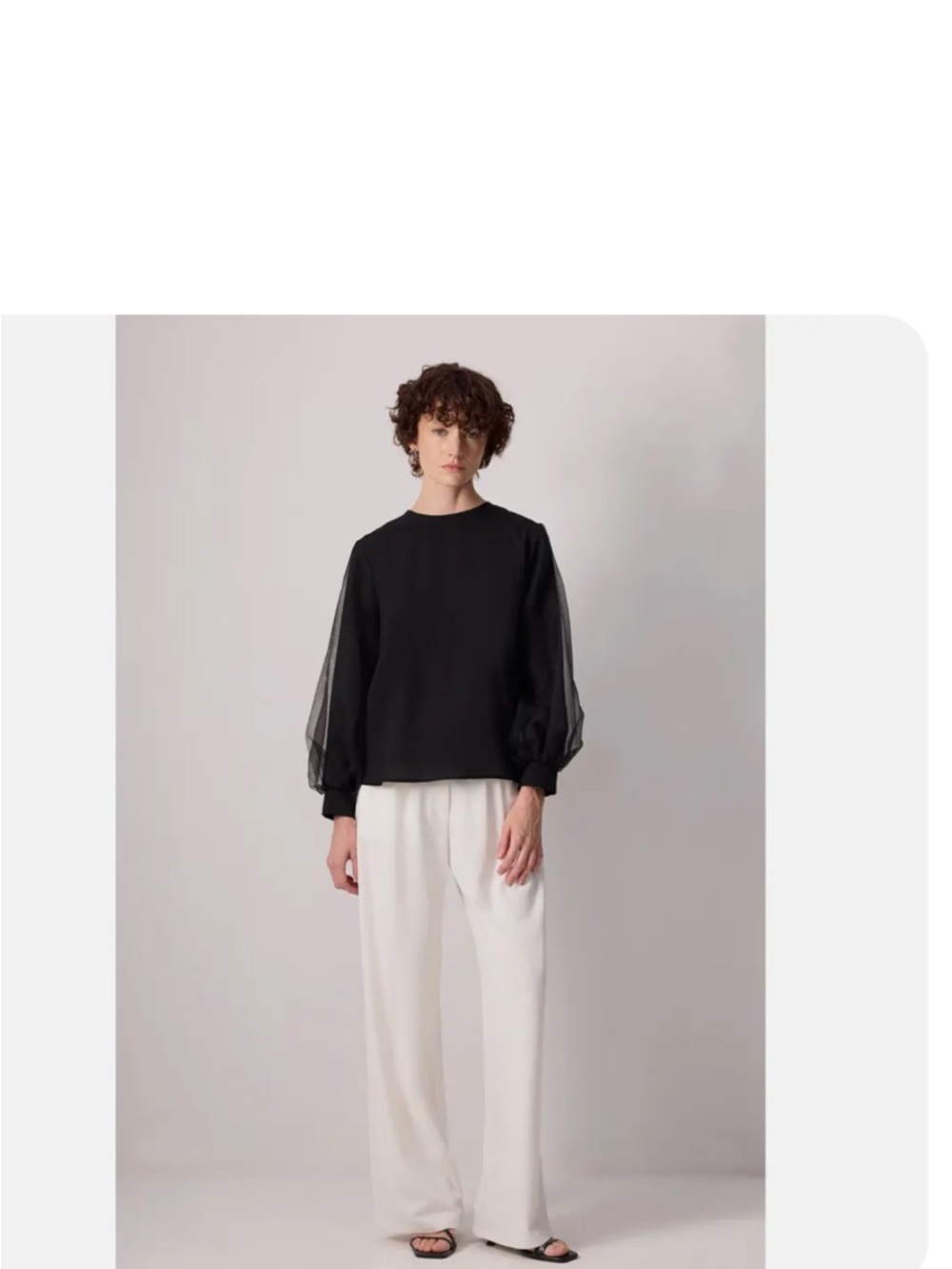 Black Sheer-Sleeve Women's Top